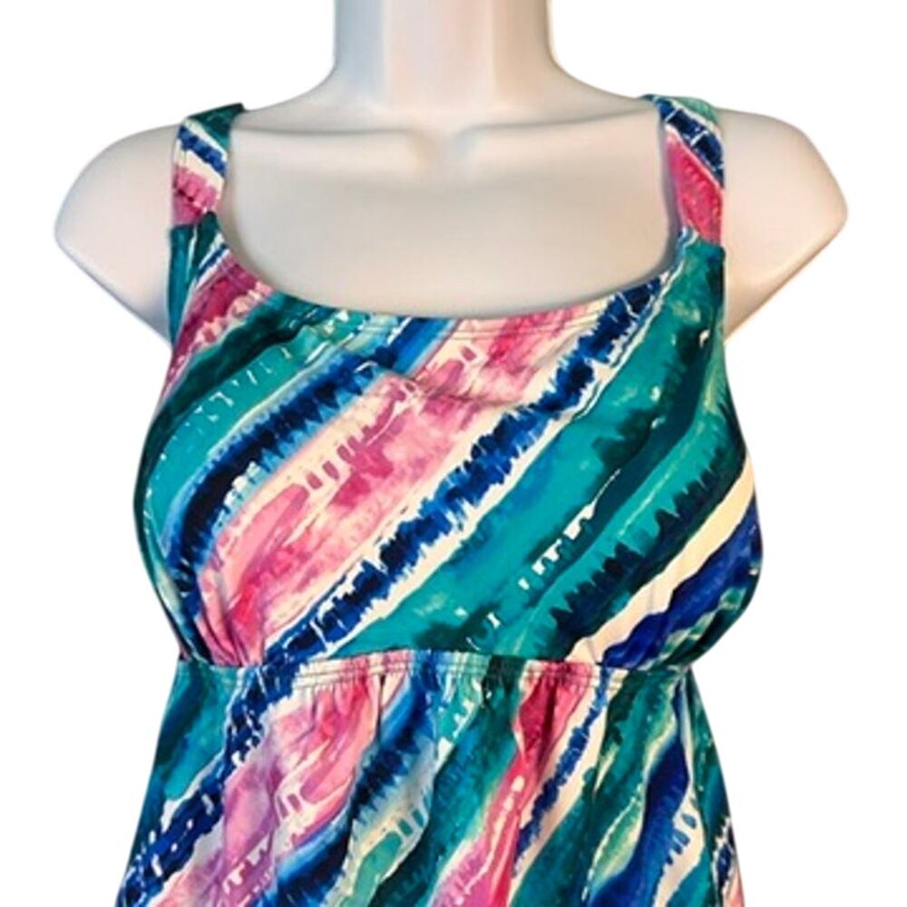 NWT Kim Gravel Tankini Womens 16 Teal Pink Swim Suit Tropical Coastal Island - Picture 3 of 8
